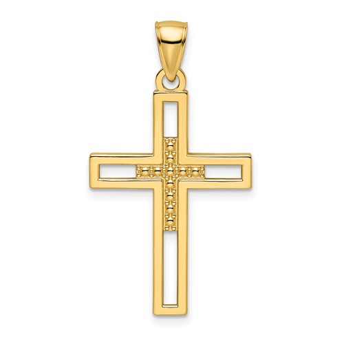 14k Beaded Polished Double Cross Pendant