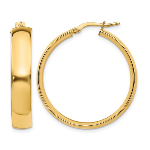 14K 6mm High Polished Hoop Earrings
