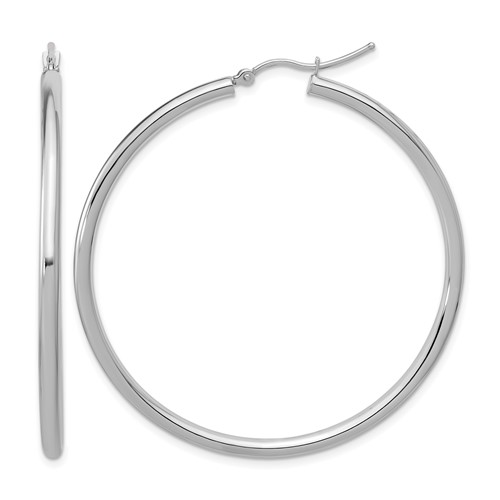 14k White Gold Polished 2.5mm Lightweight Tube Hoop Earrings