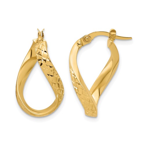 14K Polished and Diamond-cut Twist Hoop Earrings