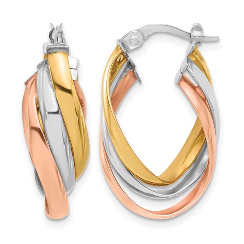 14K w/ White Rhod & Rose Gold-plating Polished Twist Hoop Earrings