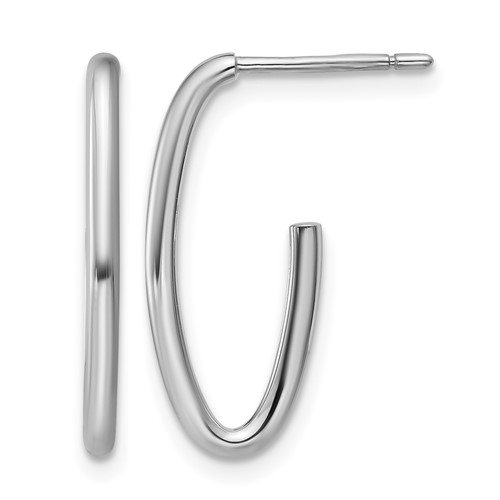 14K White Gold Polished 1.8mm Oval Post J-Hoop Earrings