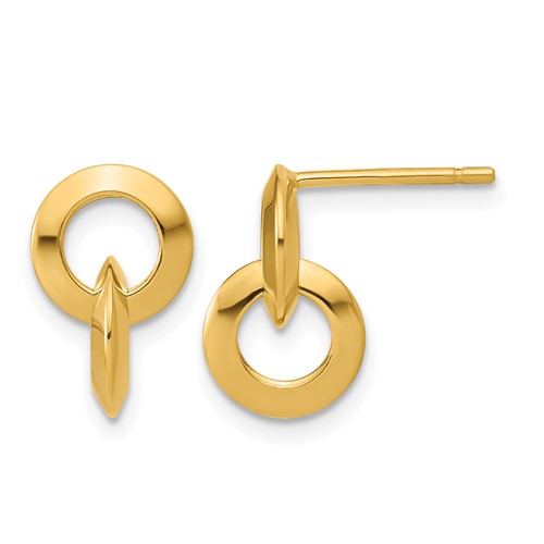 14K Polished Circles Dangle Post Earrings