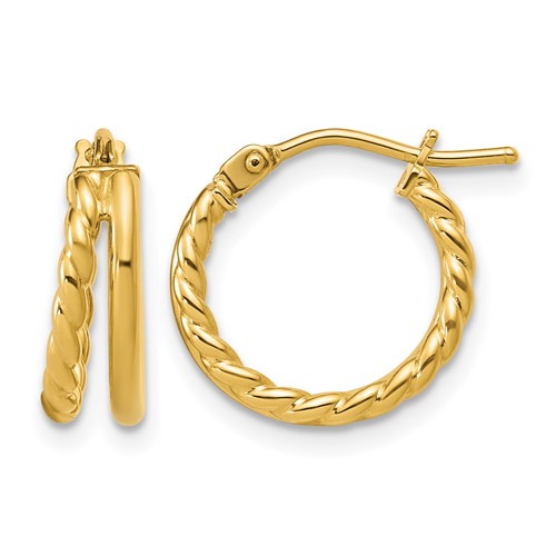 14K Polished and Twisted 2-row J-Hoop Earrings