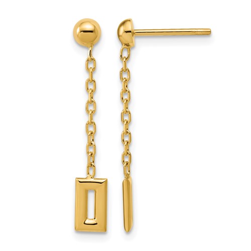14K Polished Rectangle Dangle Post Earrings
