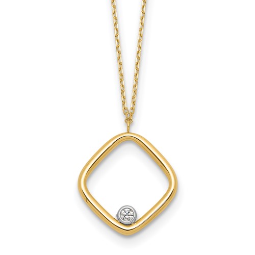 14K with Rhodium Polished CZ Square Necklace