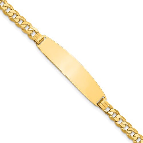 14k Polished Solid Chain/Solid Plate Curb Link Rounded 35x8.5mm Plate 7 inch ID Bracelet