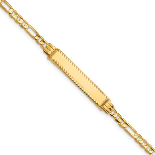 14k Polished Solid Chain/Solid Plate 3.0mm Figaro Link Diamond-cut 27x5.5mm Plate 8 inch ID Bracelet
