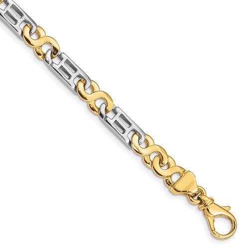 14K Two-tone 8 inch 6.9mm Hand Polished Fancy Link with Fancy Lobster Clasp Bracelet