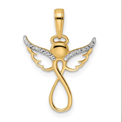 14K and White Rhodium Diamond-cut Infinity Angel Pendant