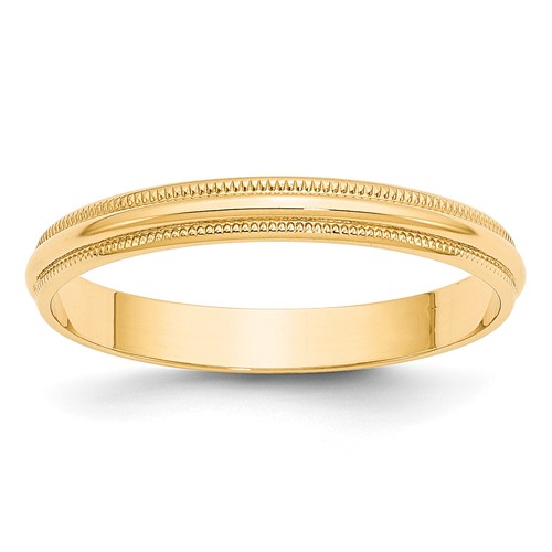 14k Yellow Gold 3mm Lightweight Milgrain Half Round Wedding Band Size 8