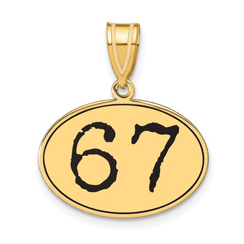 14k Polished Number 67 Black Enamel Oval Pendant