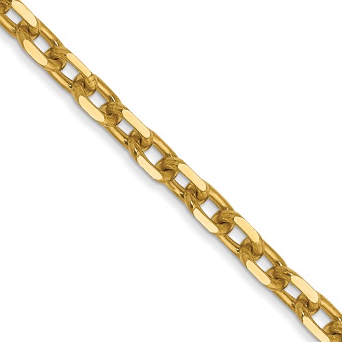 14K 26 inch 3mm Diamond-cut Round Open Link Cable with Lobster Clasp Chain