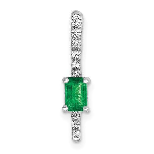 14k White Gold Graduated Diamond and Rectangle Emerald Fancy Chain Slide