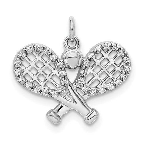 14k White Gold Diamond Racquets and Ball Pendant
