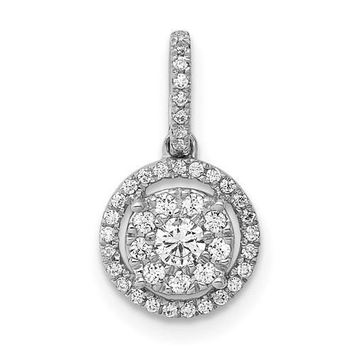14k White Gold 1/4 carat Diamond Round Halo Cluster Pendant