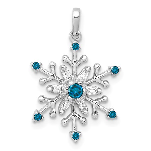 14k White Gold 1/6 carat Blue and White Diamond Snowflake Pendant
