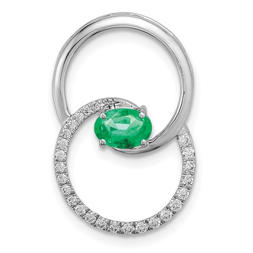14k White Gold Emerald Double Circle Diamond Chain Slide