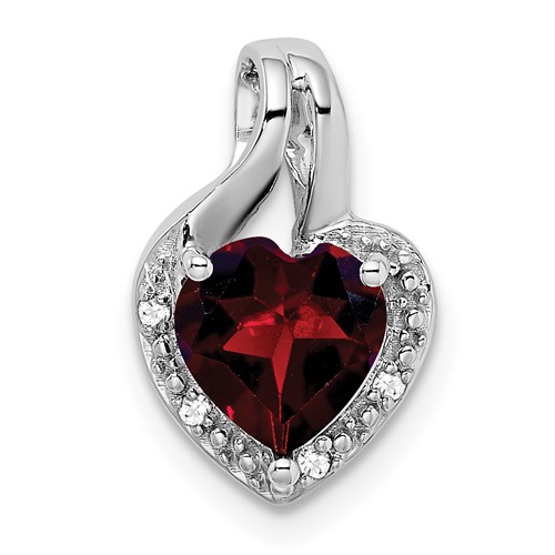 14k White Gold Garnet and Diamond Heart Pendant