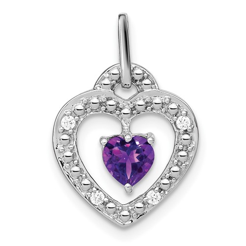 14k White Gold Amethyst and Diamond Heart Pendant
