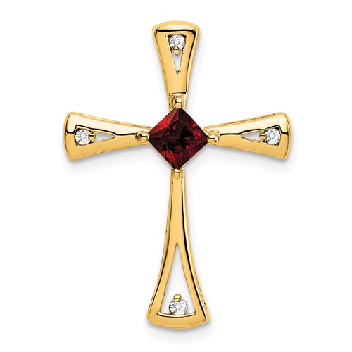 14k 4mm Square Garnet and Diamond Cross Chain Slide