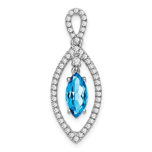 14k White Gold Marquise Blue Topaz and Diamond Chain Slide