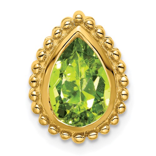 14k 9x6mm Pear Peridot Beaded Edge Chain Slide