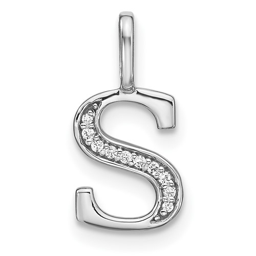 14K White Gold Diamond Lower Case Letter S Initial Pendant