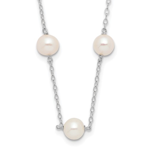 14K White Gold 5.5-6.5mm White Near Round Freshwater Cultured Pearl 12-station 16 inch Necklace