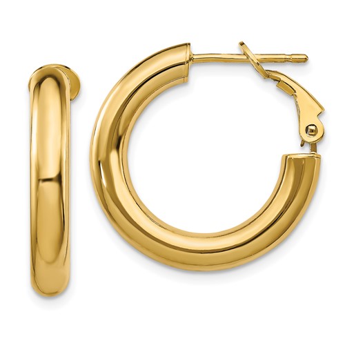14k 4x23mm Polished Round Omega Back Tube Hoop Earrings