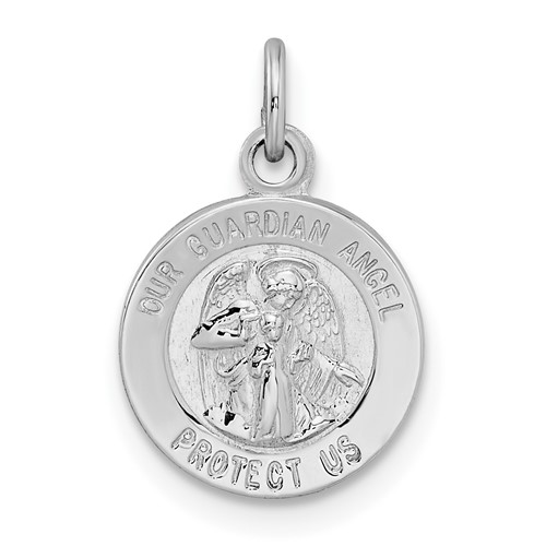 Sterling Silver Rhodium-plated Polished Solid Our Guardian Angel Pendant