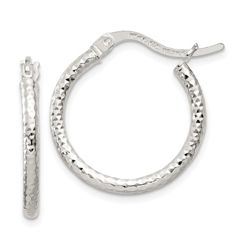 Sterling Silver Polished Diamond-cut 2mm Round Hoop Earrings