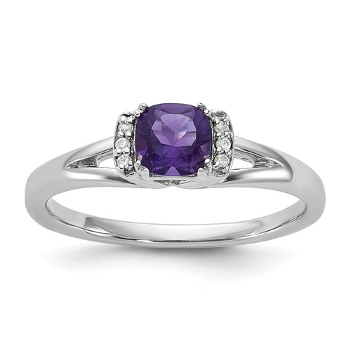 14K White Gold Polished Diamond and Amethyst Fashion Ring