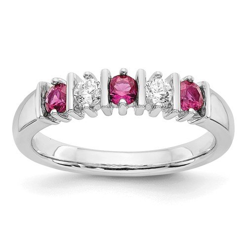 14k White Gold 1/5 carat Diamond and Ruby Complete Band