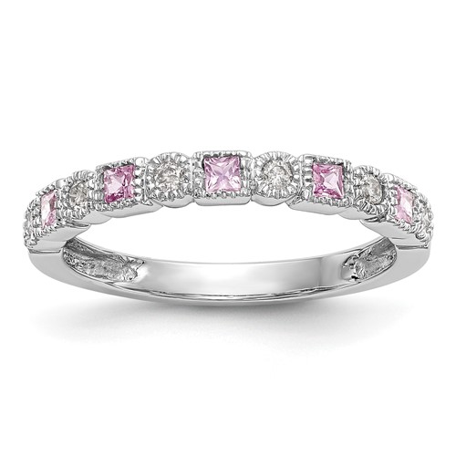 14k White Gold 1/10 carat Diamond and Pink Sapphire Complete Band