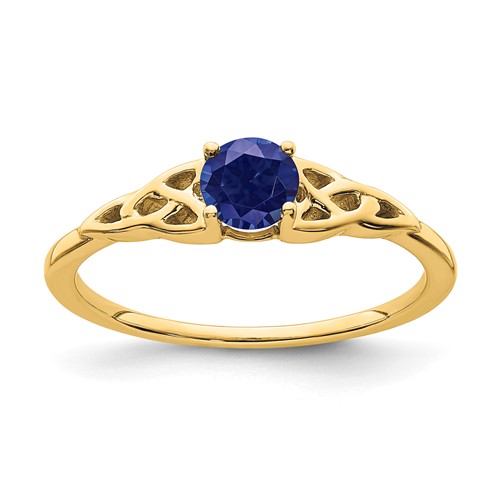 14k 4.5mm Round Lab Created Sapphire Celtic Knot Ring