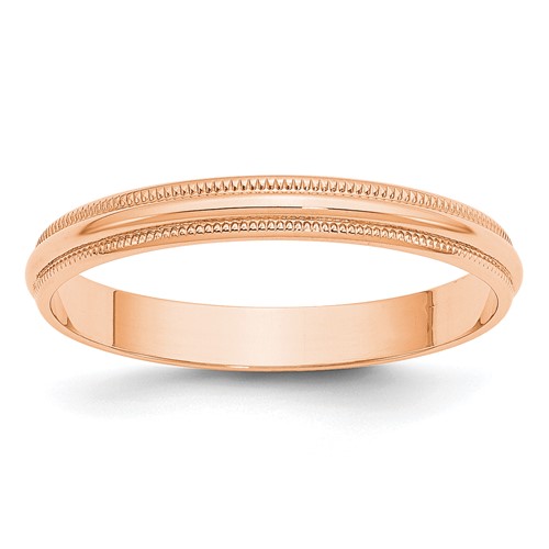 14k Rose Gold 3mm Lightweight Milgrain Half Round Wedding Band Size 12