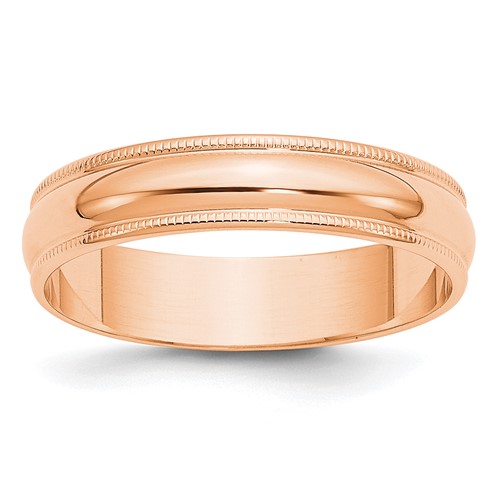 14k Rose Gold 5mm Lightweight Milgrain Half Round Wedding Band Size 9
