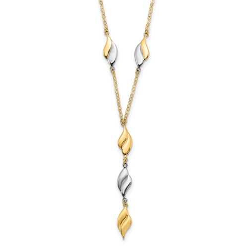 14K Two-tone Polished Wavy Dangle Fancy 17 inch Y-Drop Necklace