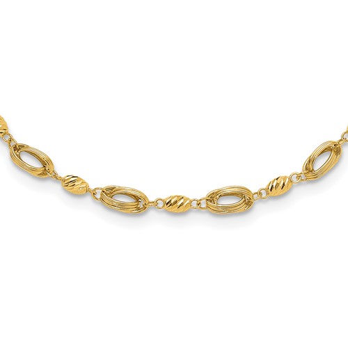 14K Polished and D/C Beaded Fancy Link Necklace