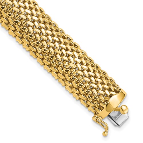 14k Polished 13.75mm Mesh 7.25 inch Bracelet