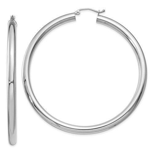 14K White Gold 4x60mm Polished Tube Hoop Earrings