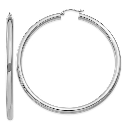 14K White Gold 4x65mm Polished Tube Hoop Earrings