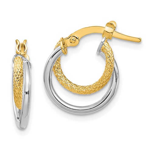 14K Two-Tone Polished Diamond-cut Hoop Earrings