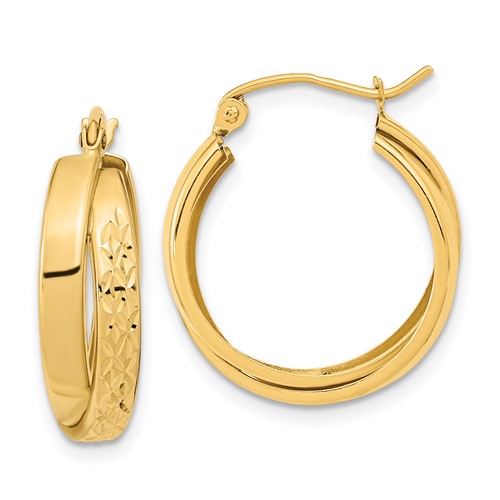14k Polished Diamond-cut Twist Hoop Earrings