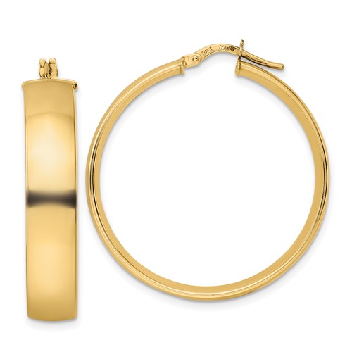 14K 7x33mm Polished Tube Hoop Earrings