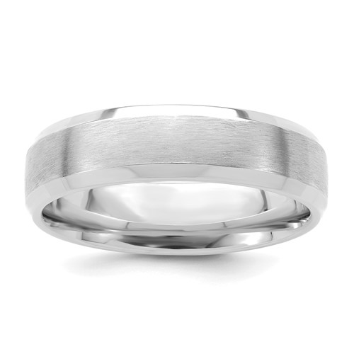14k White Gold 6mm Lightweight Comfort Fit Brushed Satin with Polished Beveled Edge Wedding Band Size 9.5