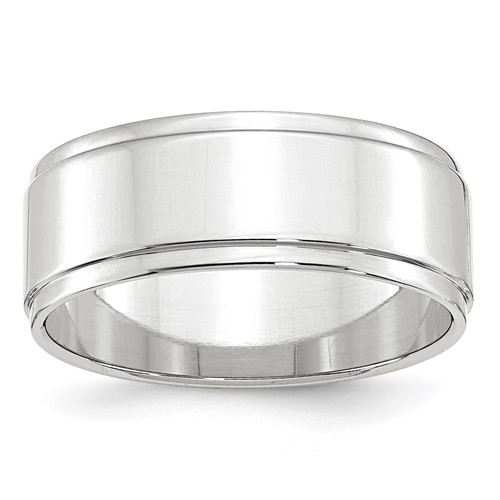 14k White Gold 8mm Flat with Step Edge Wedding Band Size 10