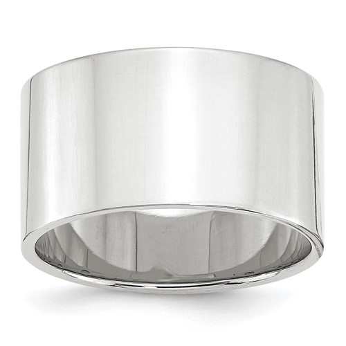 14k White Gold 12mm Lightweight Flat Wedding Band Size 8