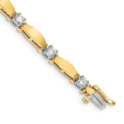 14k Two-tone Complete 1.87 carat Round AA Diamond Curved Bar Link 7 inch Tennis Bracelet